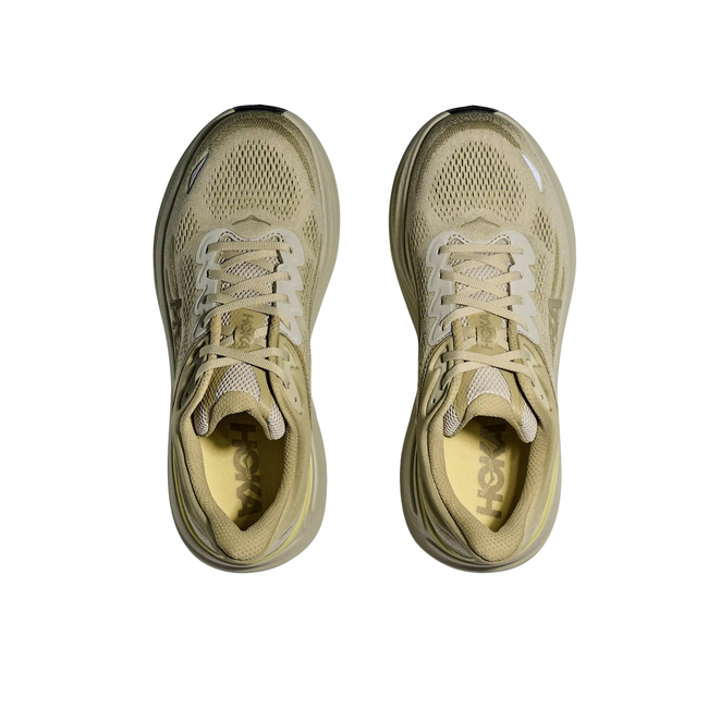 Tops of Hoka Men's Bondi 9 Running Shoe in Grassland