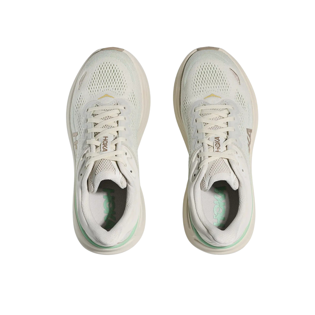 Tops of Hoka Women's Bondi 9 Running Shoe in Truffle Salt