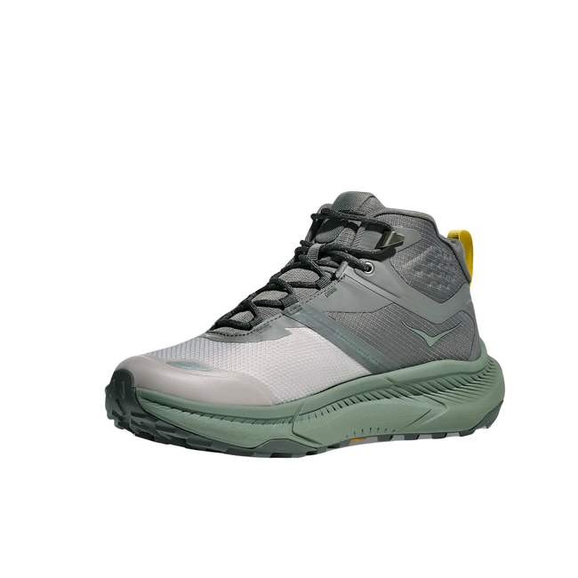 Angled Medial side Hoka Men's Transport Hike GORE-TEX Hiking Shoe in Gravel Fern