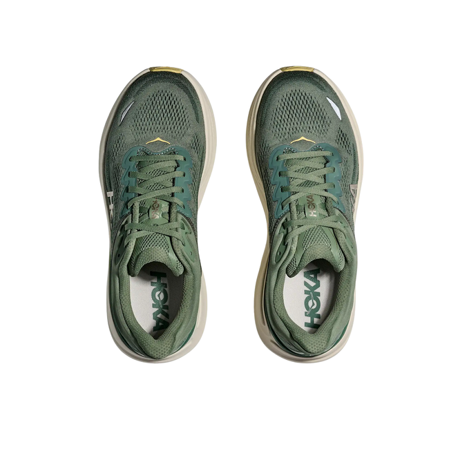 Tops of Hoka Men's Bondi 9 Running Shoe in Succulent Fern