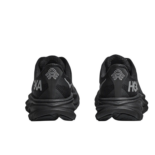 Heels of Hoka Men's Clifton 9 GTX Running Shoe in Black