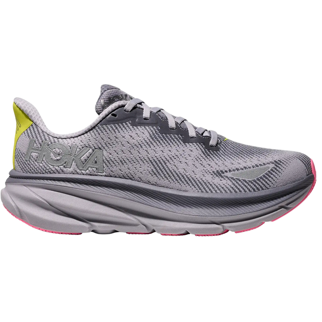 Side of Hoka Women's Clifton 9 GORE-TEX Running Shoe in Grey Skies
