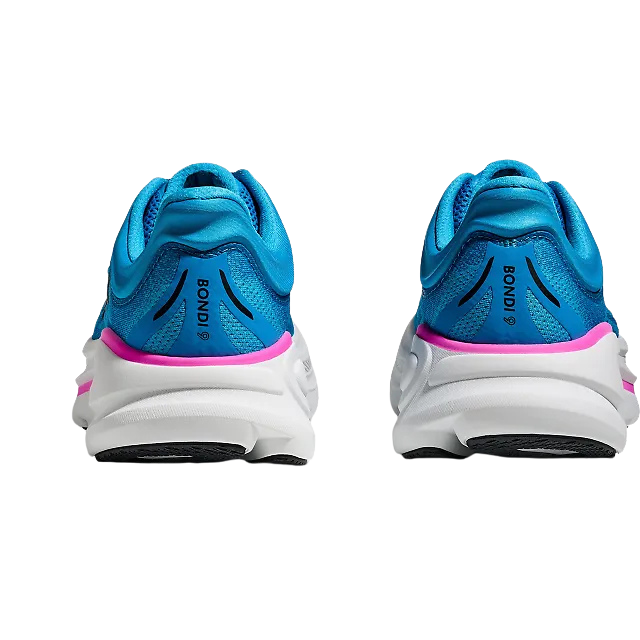Heels of Hoka Women's Bondi 9 Running Shoe in Skyward Blue