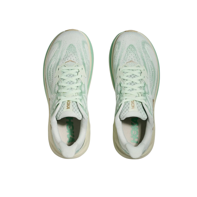 Tops of Hoka Women's Clifton 10 Running Shoe in Jadeite Green