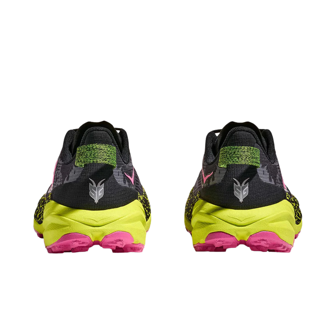 Heels of Hoka Women's Speedgoat 6 Trail Running Shoe in Black Neon