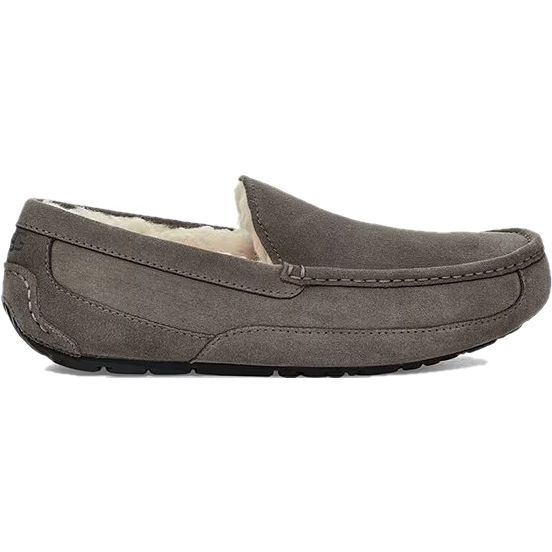 Lateral side of UGG Men's Ascot Slipper in Grey Suede