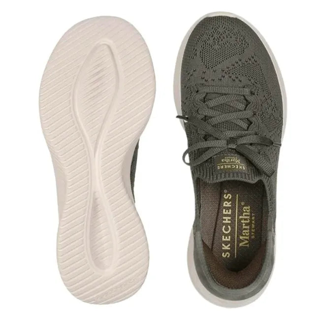 White sole and Olive Green upper of Skechers Women&