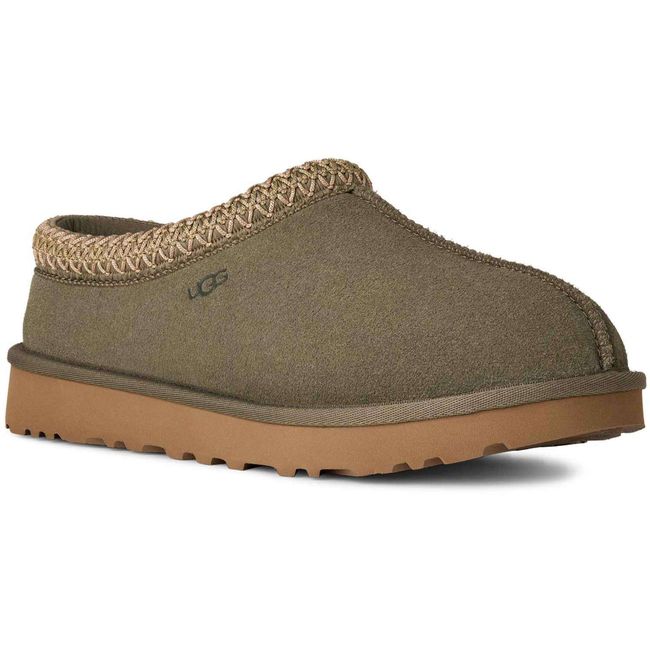 Front angled view of UGG Womens Tasman II Slipper in Moss Green