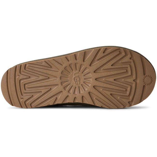 Brown sole of UGG Womens Tasman II Slipper in Moss Green