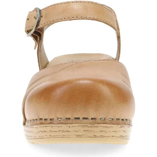 Dansko Margreta Mary Jane clog in honey distressed leather, front view