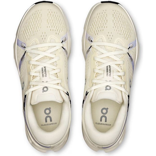 Top down view of On Running Women's Cloudsurfer 2 Running Shoes in ivory