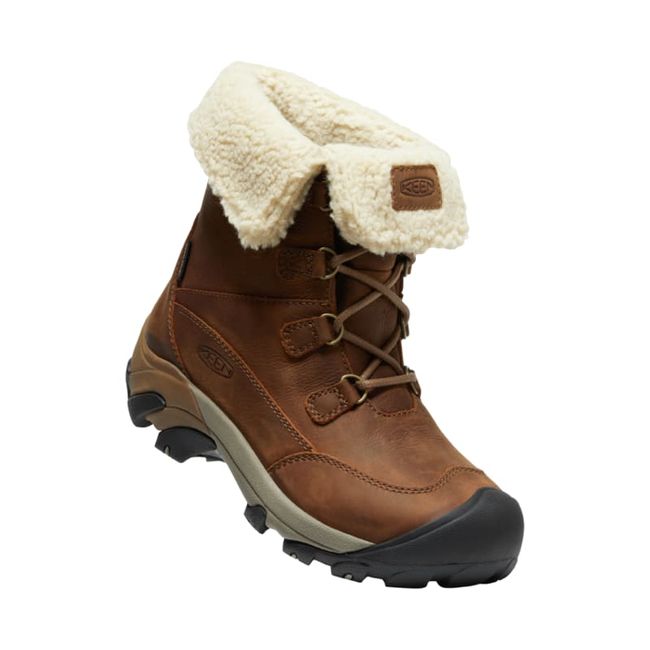 Angled view of Keen Women's Betty Waterproof Snow Boot in Brown Shitake