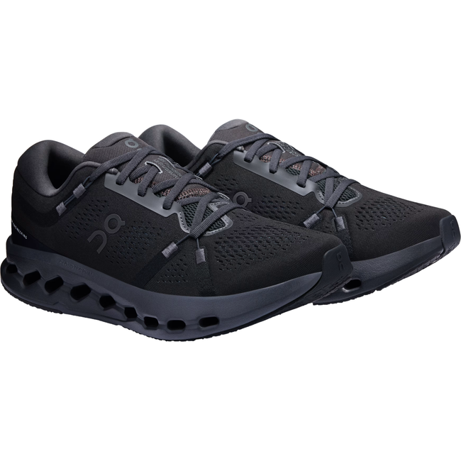 Angled Pair of On Running Men's Cloudsurfer 2 Running Shoe in All Black