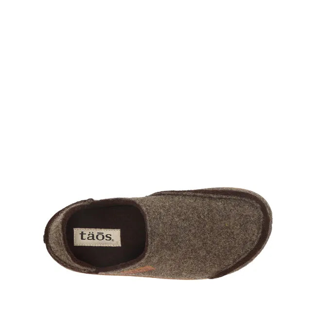 Top down view of Women's Taos Convertawool House Slipper in brown olive wool