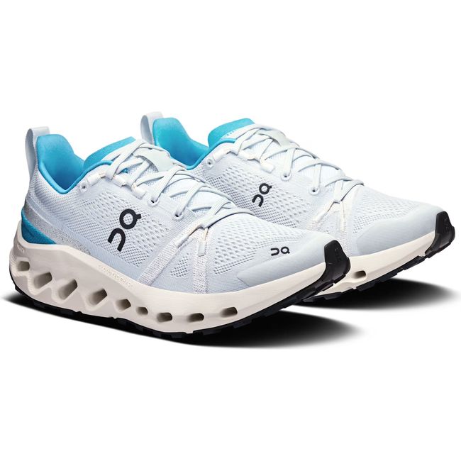Pair of Women's On Running Cloudsurfer Trail Running Shoes in Arctic blue and Ivory