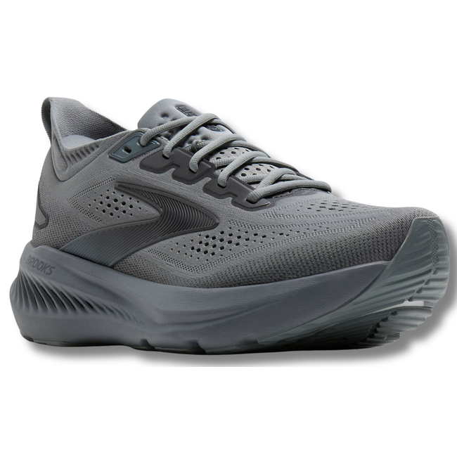 Angled Side of Brooks Men's Glycerin 23 Running Shoe in Blackened Pearl Grey