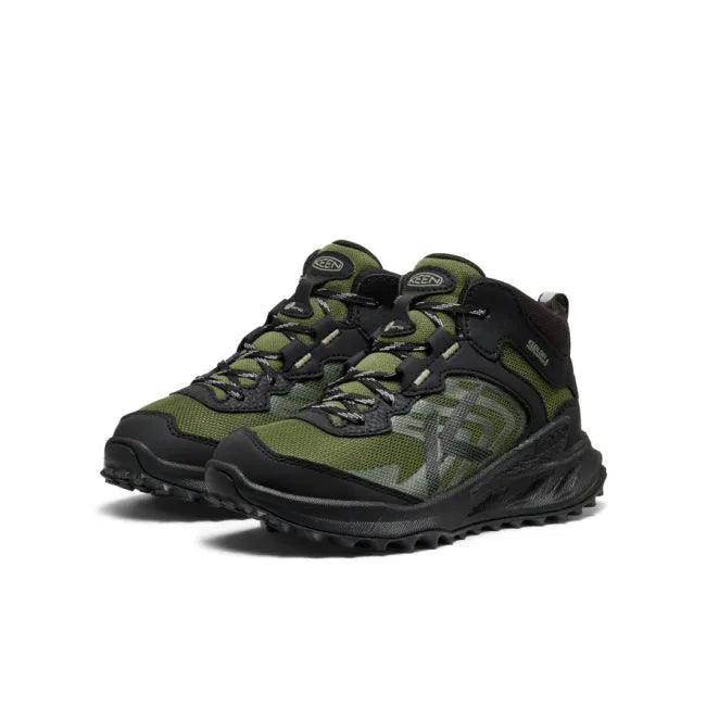 Pair of KEEN Kids' Zionic Waterproof Hiking Boots in Black &amp; Bronze Green