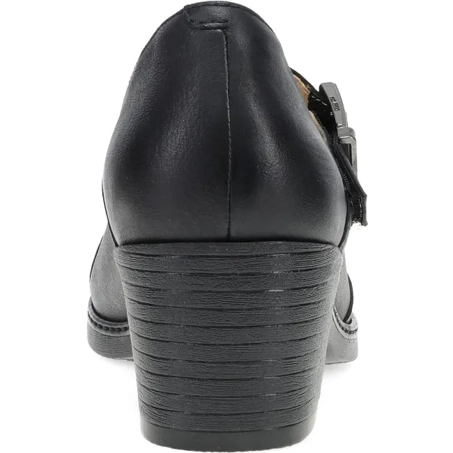 Dansko Marigold Mary Jane heel in black leather, back view