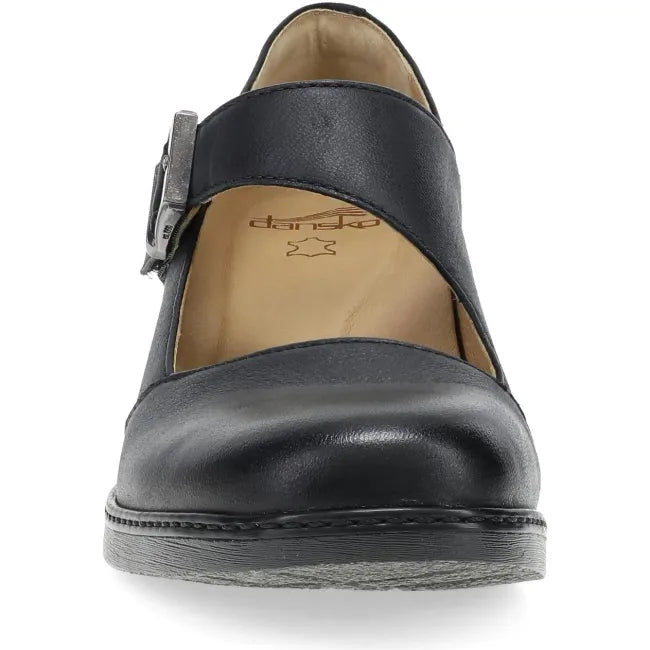 Dansko Marigold Mary Jane heel in black leather, front view