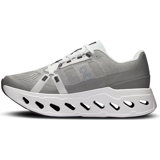 Medial side of On Running Women's Cloudeclipse Running Shoe in alloy and white