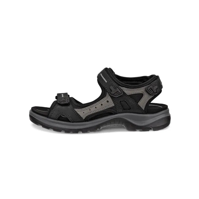 Lateral side of ECCO Women's Offroad Yucatan Sandal in black mole with three velcro straps