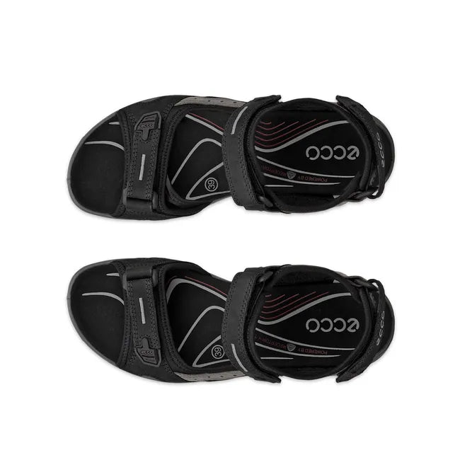 Top down view of ECCO Women's Offroad Yucatan Sandal in black mole with three velcro straps