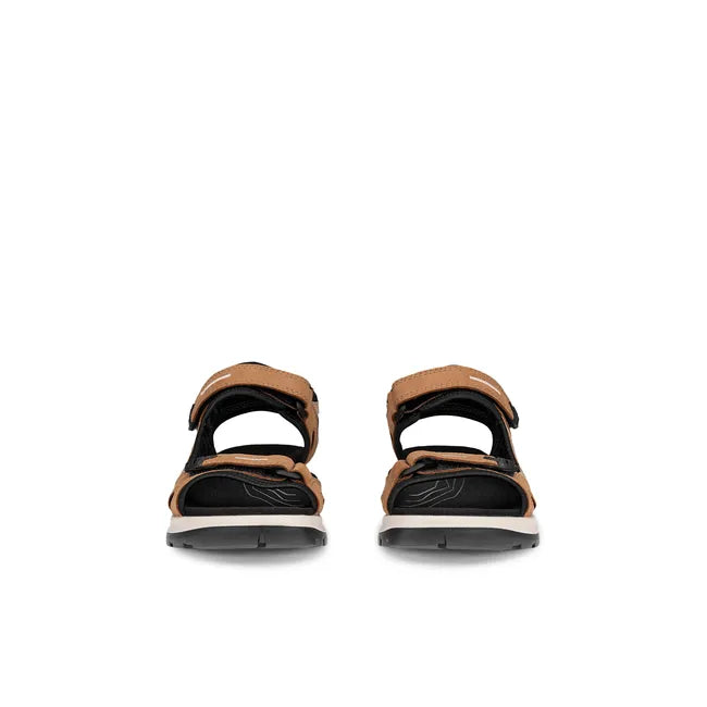 Front of of Women's ECCO Offroad Yucatan Walking Sandals with Velcro Straps in Cashmere Nude Tan