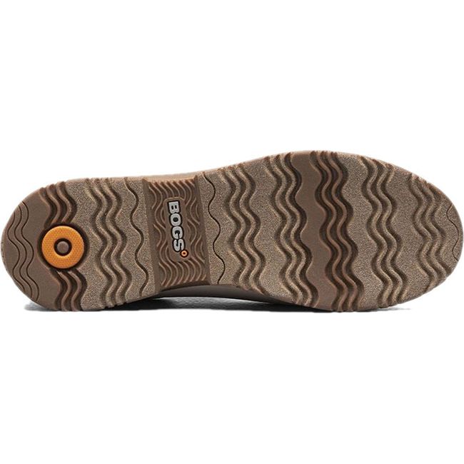 Sole of Women&#39;s Sweetpea Bogs Rain Boot in sandstone beige with brown outsole and tread