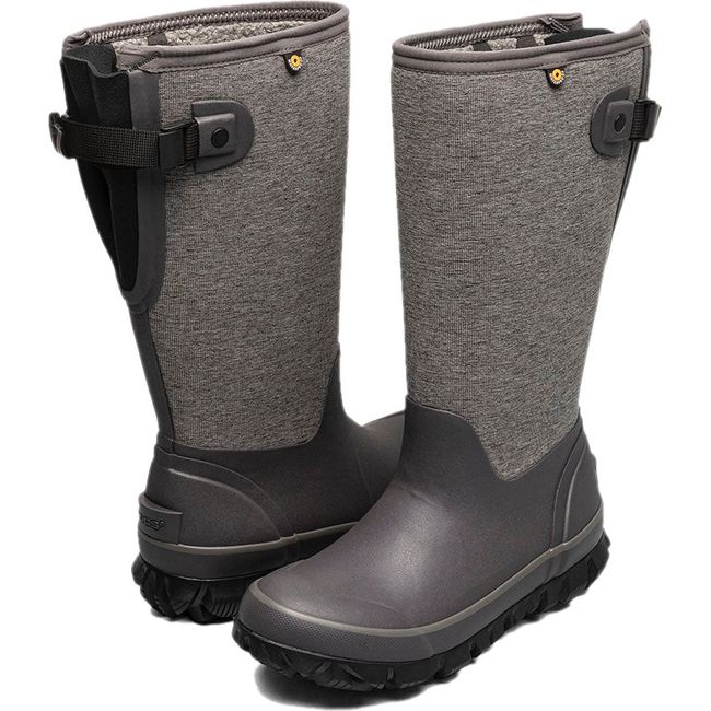 Pair of Women&#39;s Bogs Whiteout Adjustable Calf Tall Winter Boot in Gray showing front and back