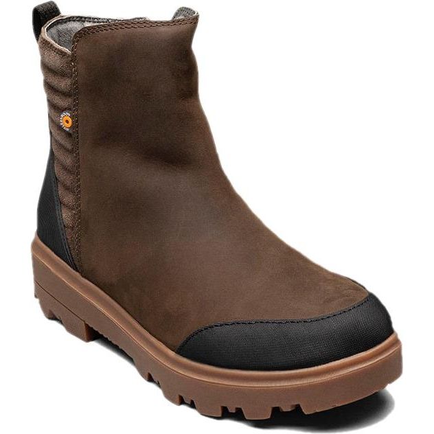 Front angled view of Women's Bogs Holly Zip II Boot in dark brown waterproof leather