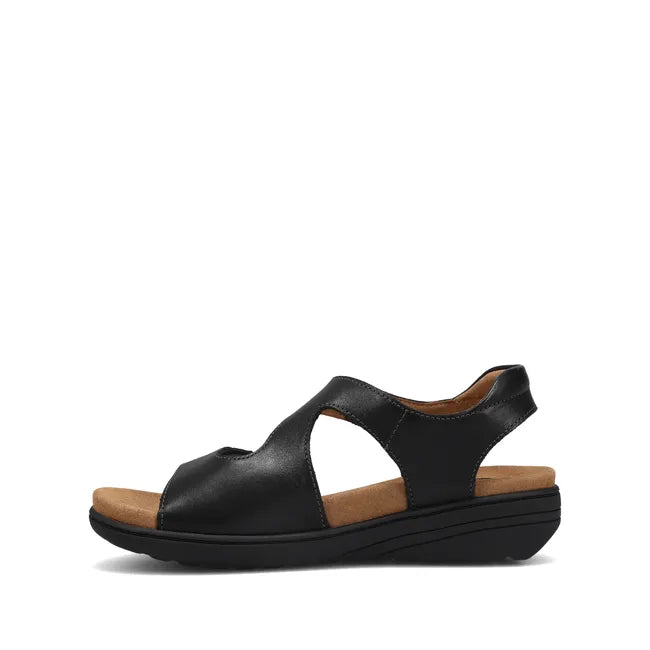 Medial of Women's Taos Serene Sandal in Black leather with velcro straps