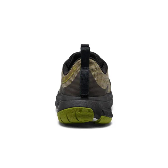 Heel of KEEN Men's Roam Trail Running Shoe in olive green and gold