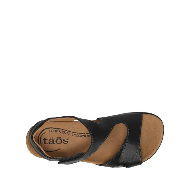 Upper of Women's Taos Serene Sandal in Black leather with velcro straps