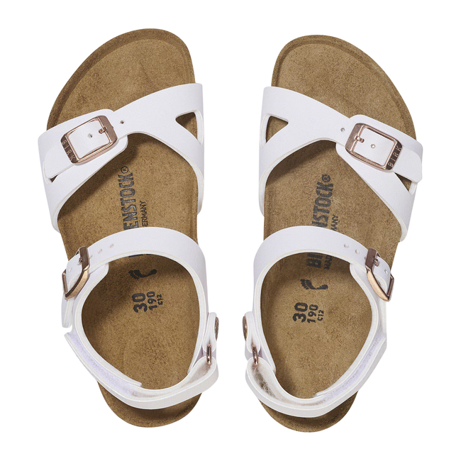 Tops of Birkenstock kids' Rio AS Sandal (Toddler/ Little Kid) in White