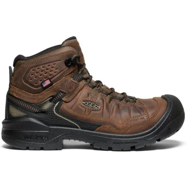 Side of Keen Men's Targhee IV Waterproof Carbon Toe Work Boot in Dark Earth Brown