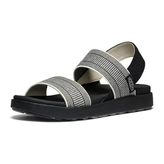 Front angled view of Women's KEEN Elle Backstrap Sandal in Black Star White colorway