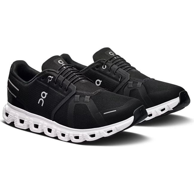 Pair of On Running Men's Cloud 6 Running Shoes in black and white
