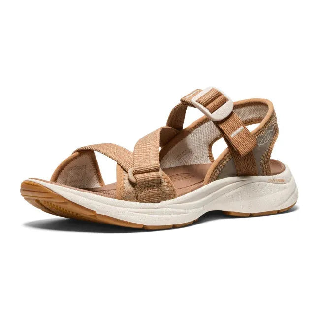 Front angled view of Women's Keen Leiki Sandal in a brown Chipmunk Birch colorway