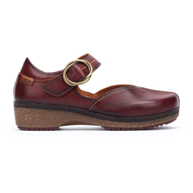 Lateral side of Women's Pikolinos Granada Mary Jane Shoe in Arcilla burgundy leather