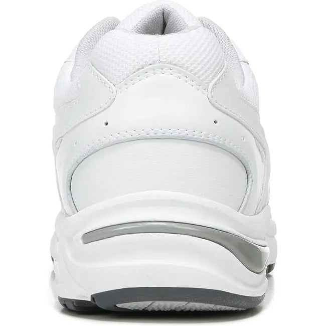 Heel of Women's Vionic Walker Walking Shoe in all white leather