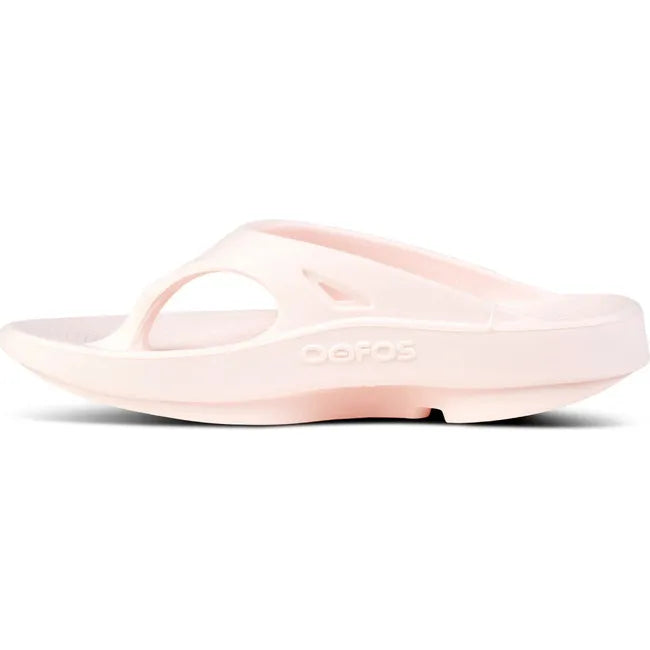 Medial side of Unisex OOfos OOriginal Sandal in Blush Pink
