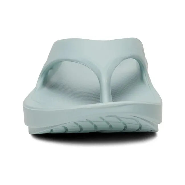 Front of Unisex OOfos OOriginal Sandal in Mist Blue with toe post