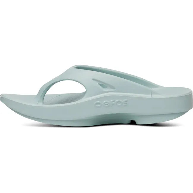Medial side of Unisex OOfos OOriginal Sandal in Mist Blue
