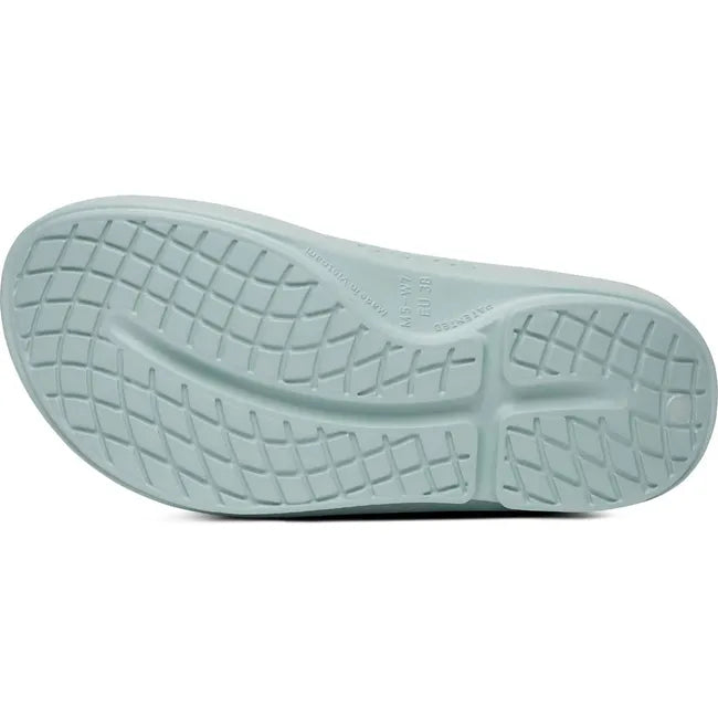 Sole of Unisex OOfos OOriginal Sandal in Mist Blue