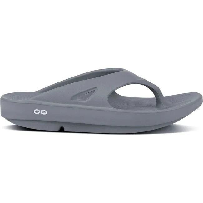 Lateral side of Unisex OOfos OOriginal Sandal in Slate Grey