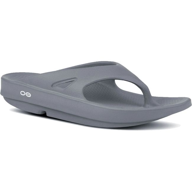 Front angled view of Unisex OOfos OOriginal Sandal in Slate Grey