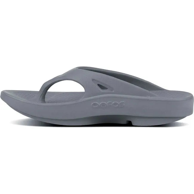 Medial side of Unisex OOfos OOriginal Sandal in Slate Grey