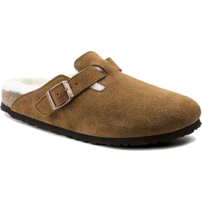 Front angled view of Birkenstock Unisex Boston Shearling Clog in Mink suede