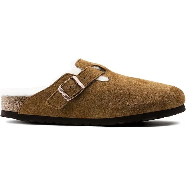 Lateral side of Birkenstock Unisex Boston Shearling Clog in Mink suede