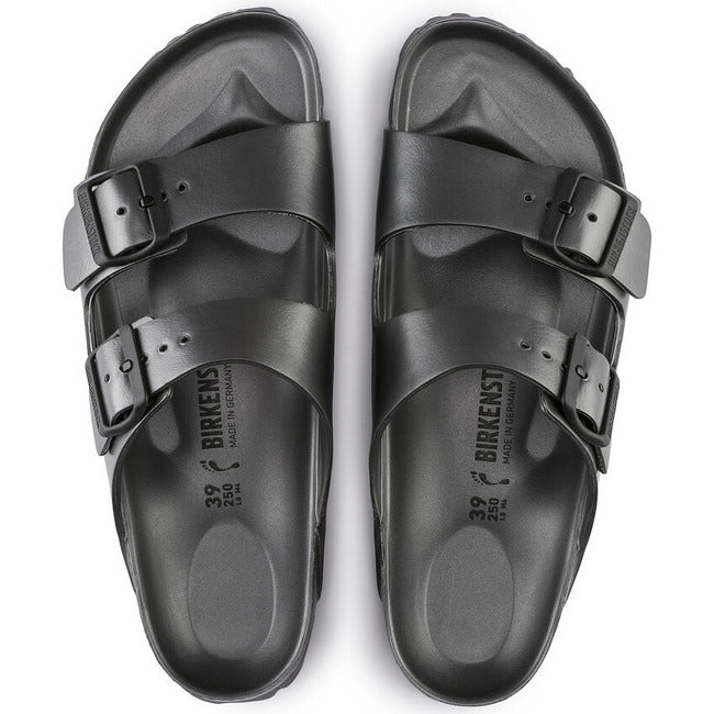 Top-down view of Birkenstock Arizona EVA Metallic Anthracite Two Strap Sandals 